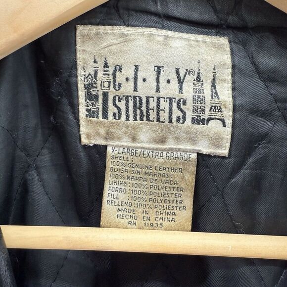 Vintage CITY STREETS Leather Jacket Mens XL Black Full Zip Deep Button Pockets - Picture 2 of 13